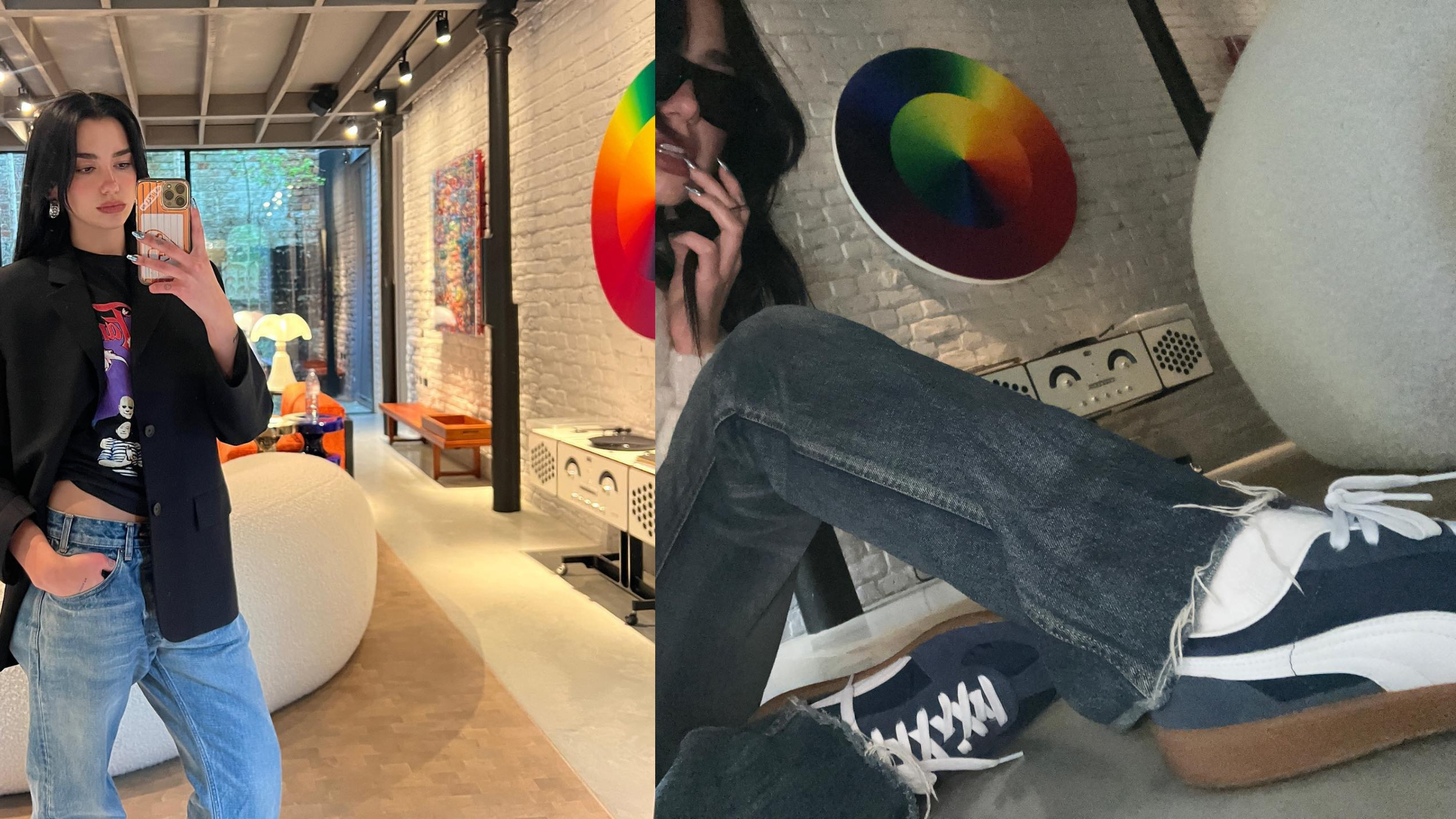 A high-fashion lifestyle shot of the Brionvega Radiofonografo in a contemporary apartment, reflecting the curated aesthetic of modern icons like Dua Lipa.