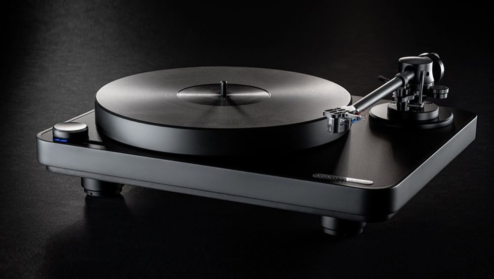 A sleek profile shot of the Clearaudio Concept Signature Turntable in a Black and Silver finish, highlighting the minimalist architectural profile and the factory-fitted Concept MC cartridge.