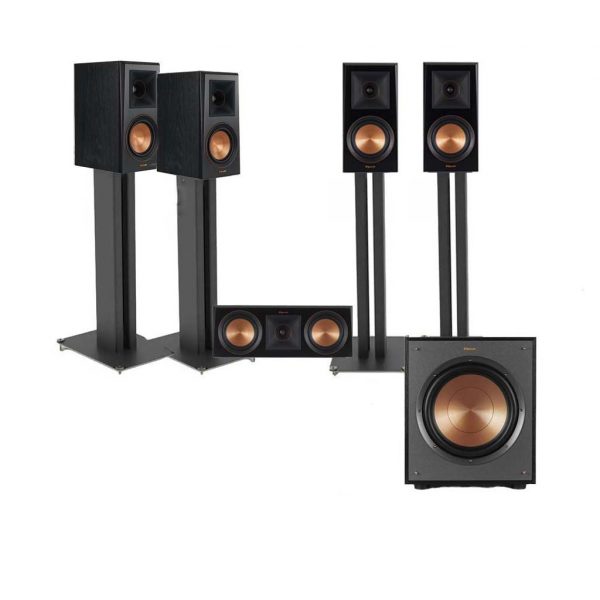The Klipsch RP-500M x RP-500C x R-100SW x Speaker Stands package