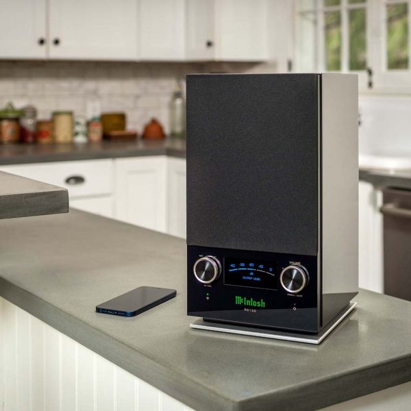 McIntosh RS150 Wireless Loudspeakers on kitchen counter