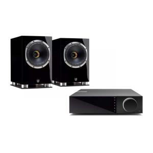 F500SP Bookshelf Speakers x EVO 150 All-in-One Player studio shot