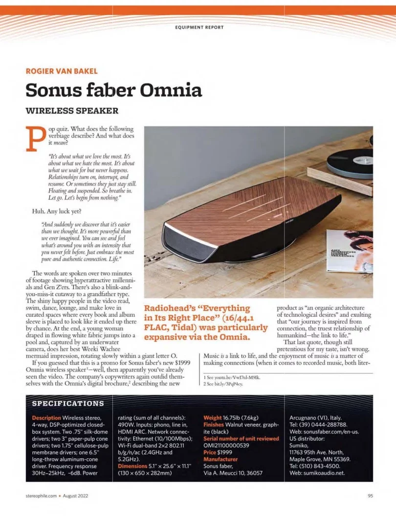 Stereophile magazine August 2022_Omnia_Page 1