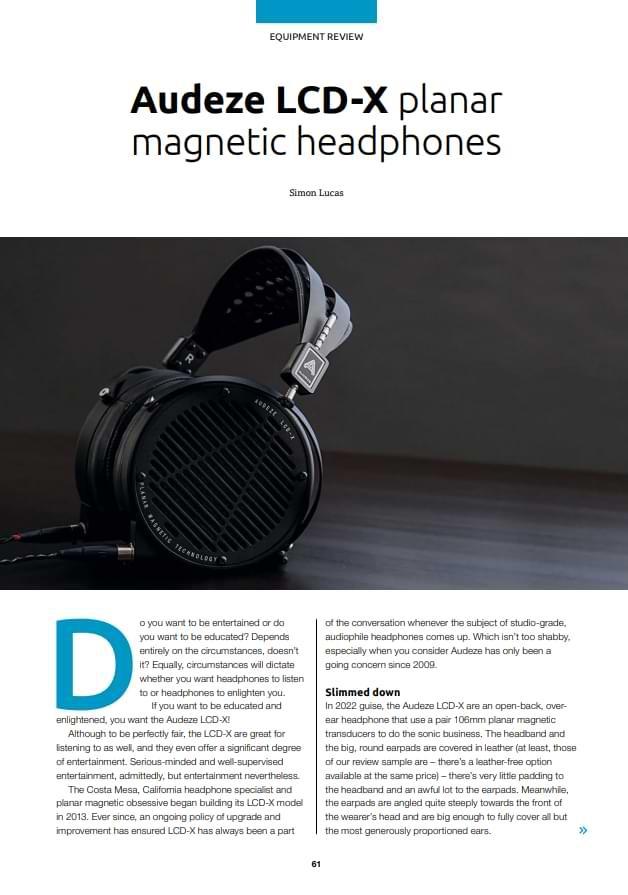 First page of Audeze LCD-X headphones feature in Hi-Fi+ magazine, November 2022 edition