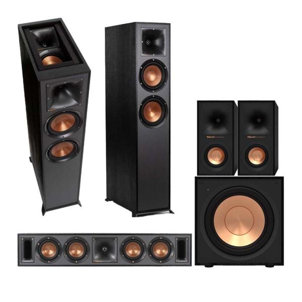 A photo containing all the speakers from the Klipsch R-625FA Hometheater system