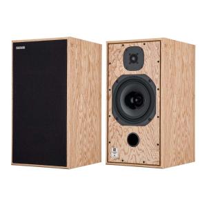 A photo of the Harbeth Compact 7ES-3 XD speakers showing both the front and rear views