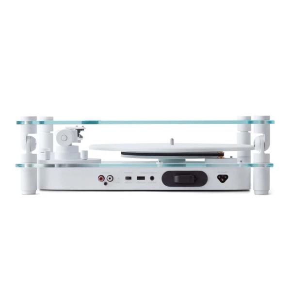 The Transparent Turntable white edition, shot from the front.