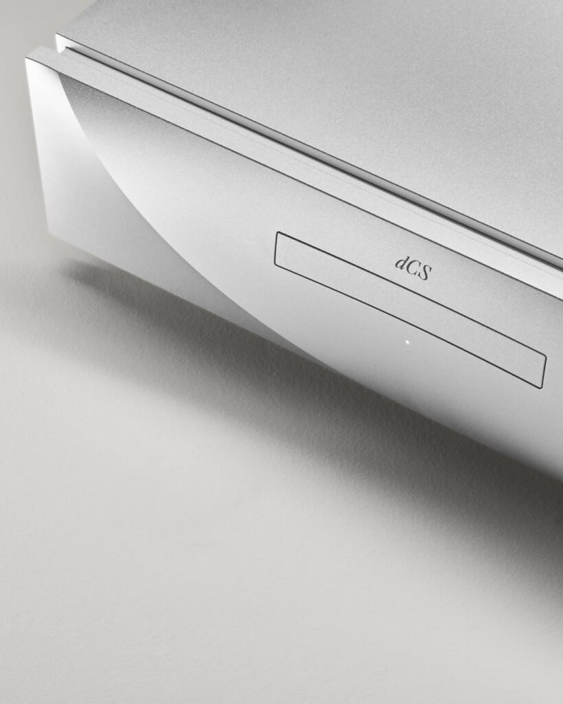Minimal close-up of the dCS Varèse CD/SACD Transport featuring precision-machined aluminum design and concealed disc tray